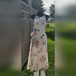 NWT Womens DKNY Halter Dress Size 10 White with Navy and Pink Floral Design